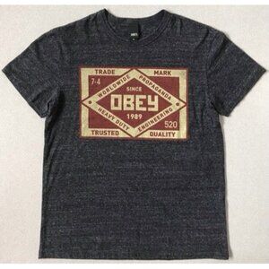Obey Propaganda Shirt Mens Gray Short Sleeve Big Graphic Logo Cotton Medium M